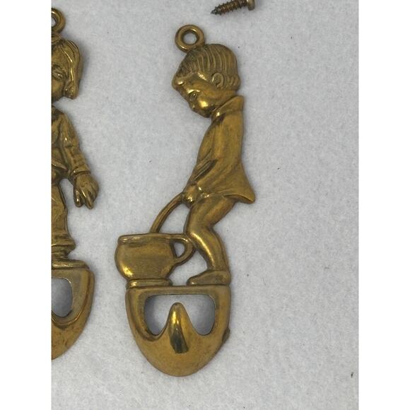 Vintage Brass Wall Hook Set of 4 Kids by Artmark Italy Towel Robe Whimsical NEW - Picture 6 of 8